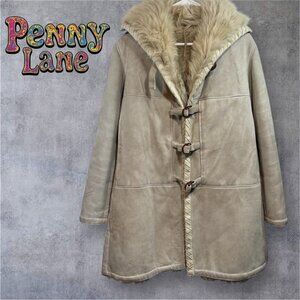 Vintage Penny Lane Shearling Originale Italy Suede Coat Womens 44 Beige US Small